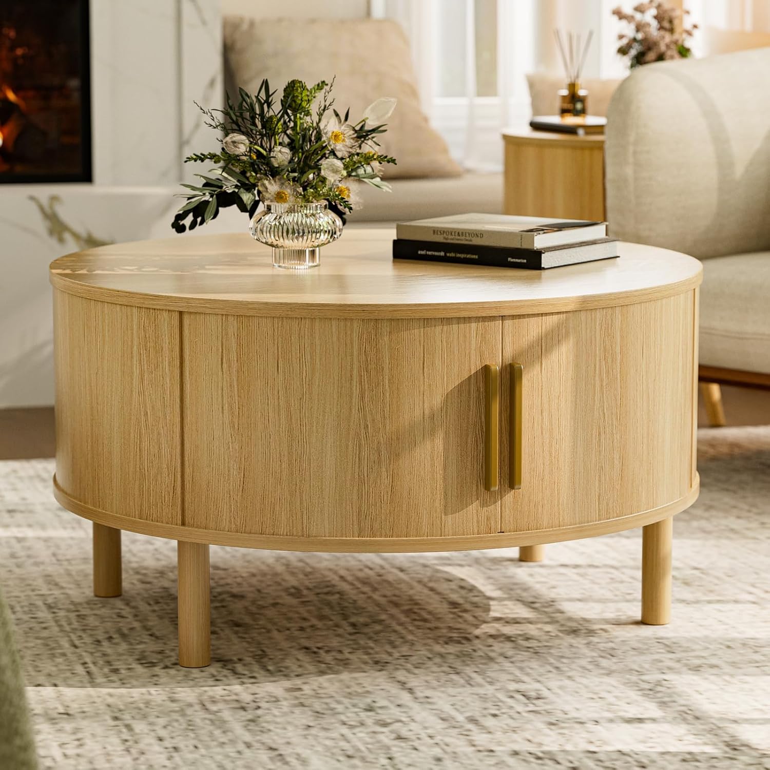  Light oak coffee table with a simple organic shape